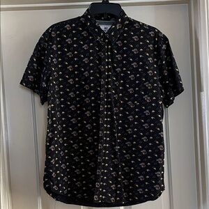 Men's Black Patterned Short Sleeve Shirt